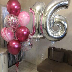 цифры серебро, гранатовые и розовые воздушные шары