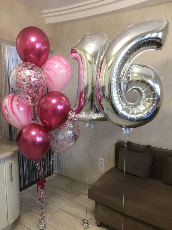 цифры серебро, гранатовые и розовые воздушные шары