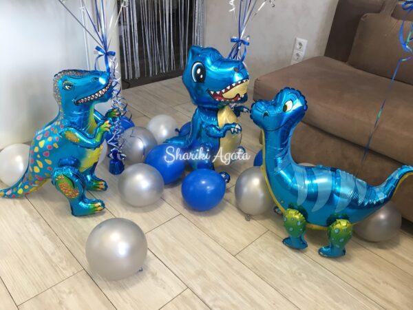 набор шаров три синих динозавра
