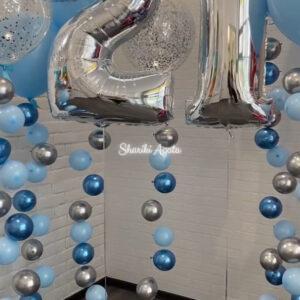 воздушные цепочки из шаров с цифрами 21 серебро